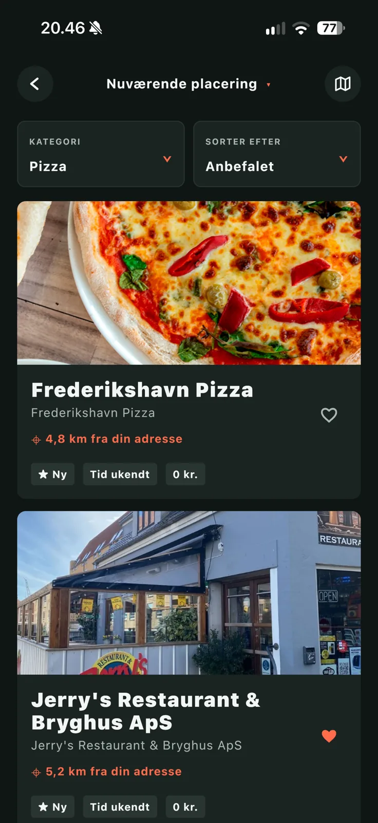 Butiksoversigt med mulighed for at gemme favoritter